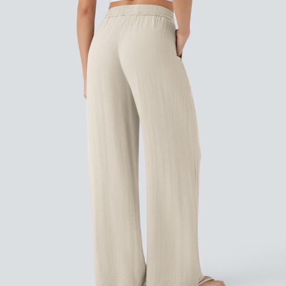 High Waisted Drawstring Pocket Wide Leg Casual Linen-Feel Pants - Picture 5 of 5